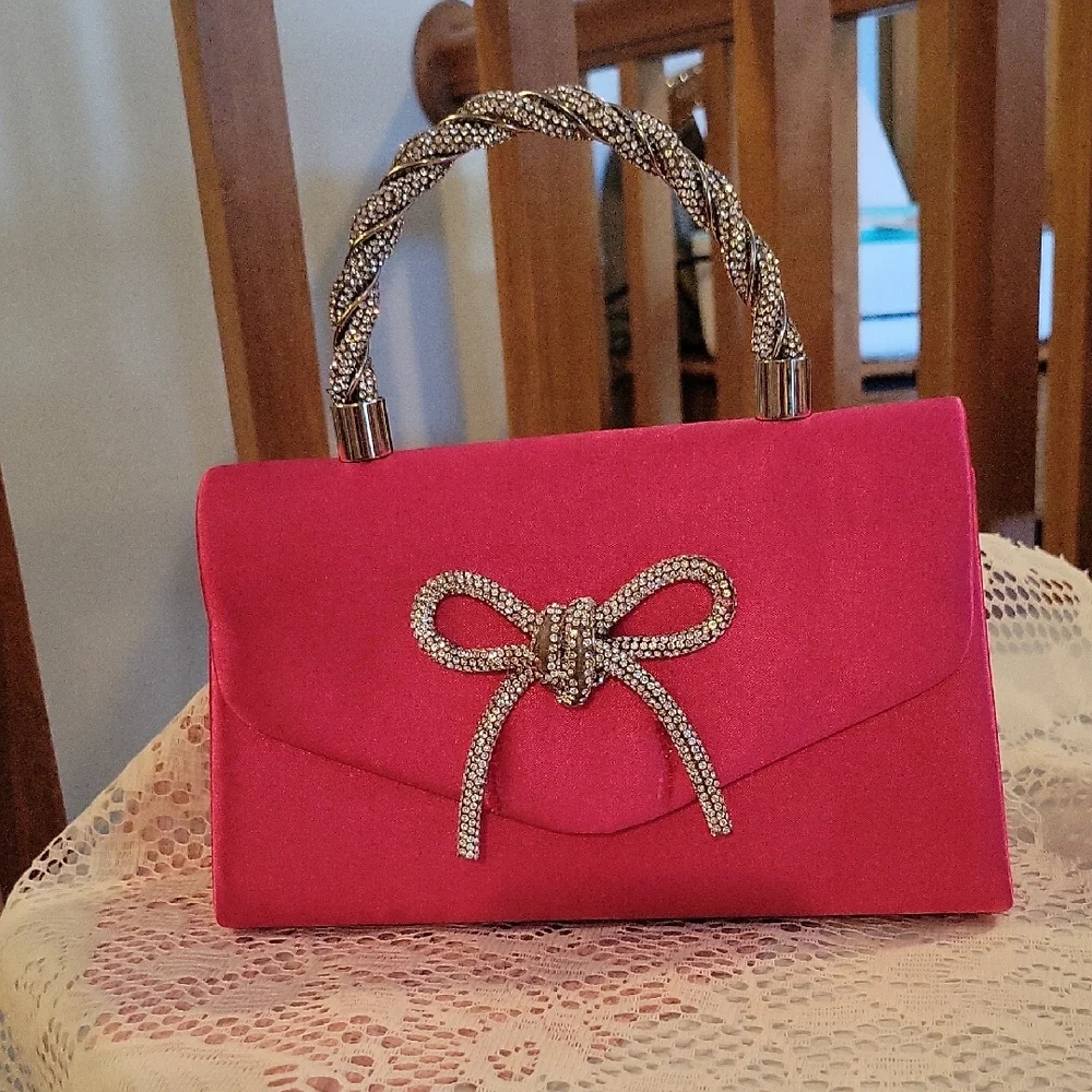 Hot Pink Rhinestone Evening Bag - Picture 1 of 6